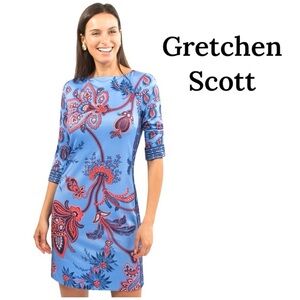 Gretchen Scott Elemental Blue/Red Paisley Shift Dress Sz M NWT